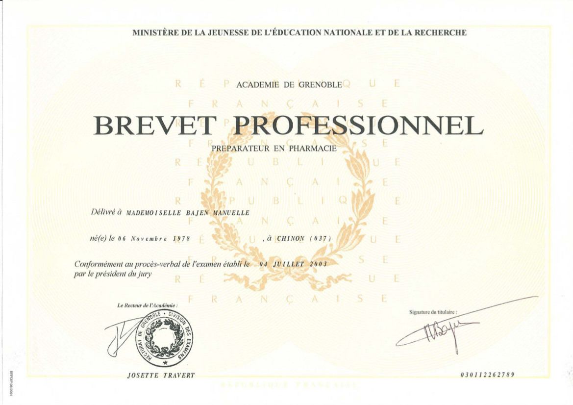 diplome bp Préparatrice en pharmacie
